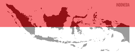 the flag of Indonesia and the silhouette of the map on the background of the flagのイラスト素材