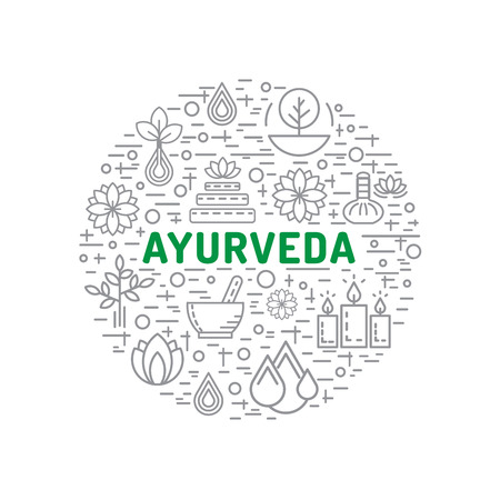 Ayurveda illustration doshas vata, pitta, kapha. Ayurvedic body types. Ayurvedic infographic. Healthy lifestyle. Harmony with nature.のイラスト素材