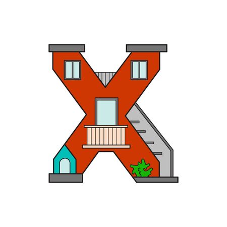 vector illustration letter of the alphabet drawn in the form of a house. The letters of the alphabet to teach children reading.のイラスト素材
