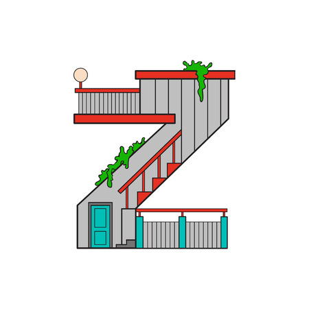 vector illustration letter of the alphabet drawn in the form of a house. The letters of the alphabet to teach children reading.のイラスト素材