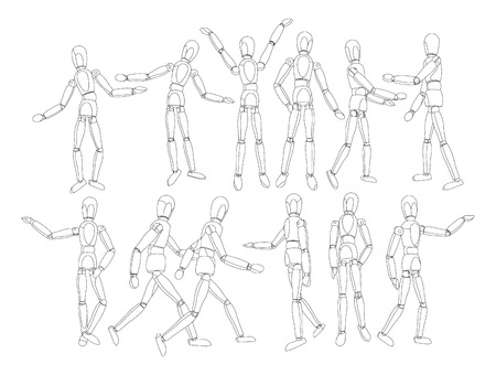 Vector cartoon robot man. Android figure. Toy robot people. Vector robot toy. Vector  humanoid isolated on white background. Vector robot man in different actions.のイラスト素材