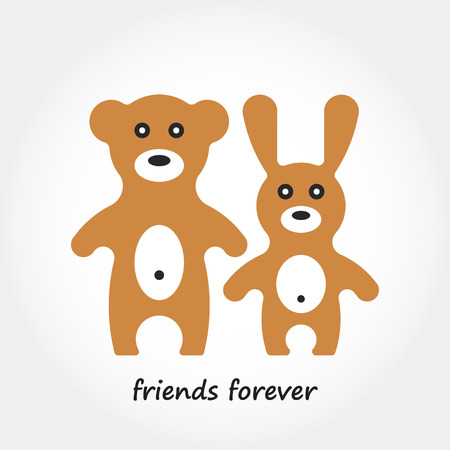 Animals toy of rabbit and bear. Cute cartoon animals toy isolated on white background. Vector illustration of adorable animals.のイラスト素材