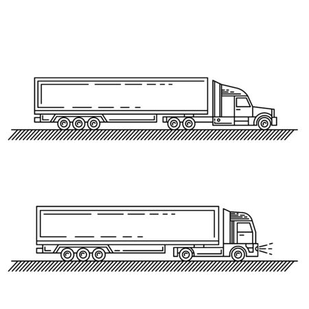 Transportation of goods, shipping, freight transport. Transport of containers on trucks. A set of trucksのイラスト素材