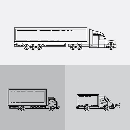 Transportation of goods, shipping, freight transport. Transport of containers on trucks. A set of trucksのイラスト素材