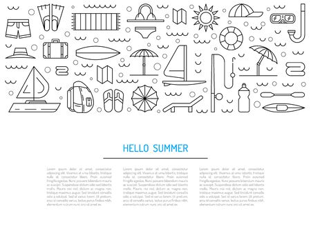 Icons set for summer holiday and travel. Elements on the theme of summer, travel, trekking, vacation, weekend beach vacation.のイラスト素材