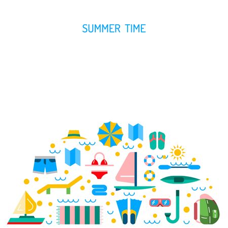 Icons set for summer holiday and travel. Elements on the theme of summer, travel, trekking, vacation, weekend beach vacation.のイラスト素材