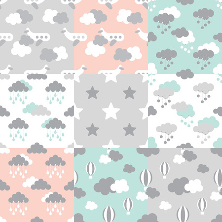 Set of Scandinavian trend seamless pattern. Newborn seamless vector patterns. Kid pattern. Vector seamless baby pattern. Kids bed linen. Polish cotton, American cotton, Chinese cotton.のイラスト素材