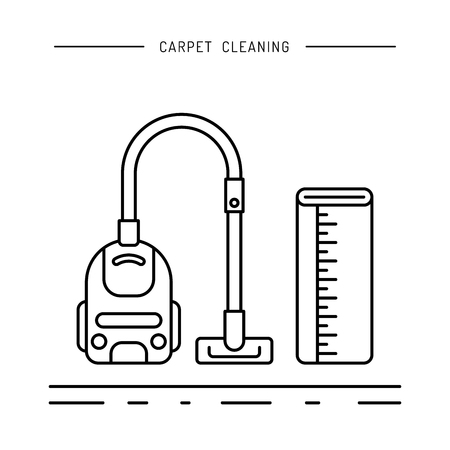 Cleaning of carpets with vacuum cleaner and detergents drawn in a linear fashion.のイラスト素材