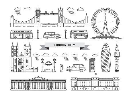Historical and modern symbols of London and British culture,のイラスト素材