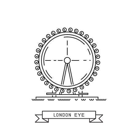 Vector illustration of London Eye, Line art. Famous London Landmarksのイラスト素材