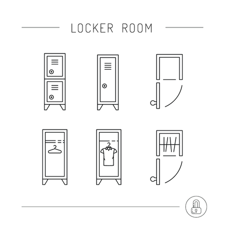 Steel cabinet in the locker rooms, front view and top view. The security storage.のイラスト素材