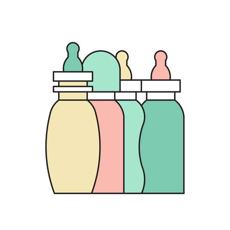 Vector baby bottle. Baby milkbottle flat icon. Baby bottle feeding vector illustration.のイラスト素材