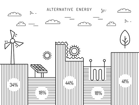 Ecology power concept. New energy type. Alternative energy. Alternative wind energy station. New eco energy vector illustration. Ecology concept. Eco energy concept outline. Alternative energy type.のイラスト素材