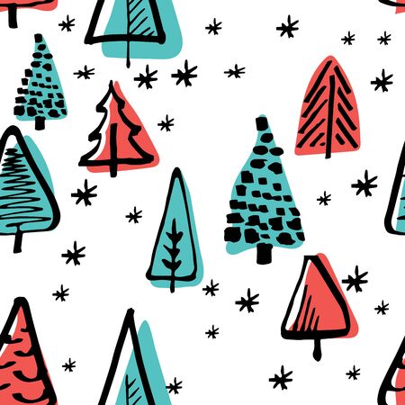 Scandinavian seamless pattern of Christmas tree vector hand-drawing graphics.のイラスト素材