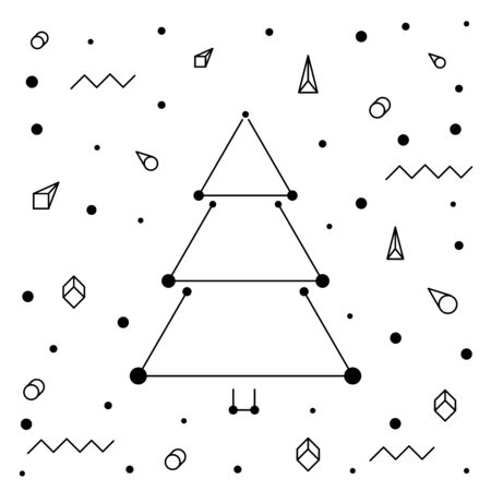 christmas tree in line art, diferent stile, for postcard, poster, giftsのイラスト素材