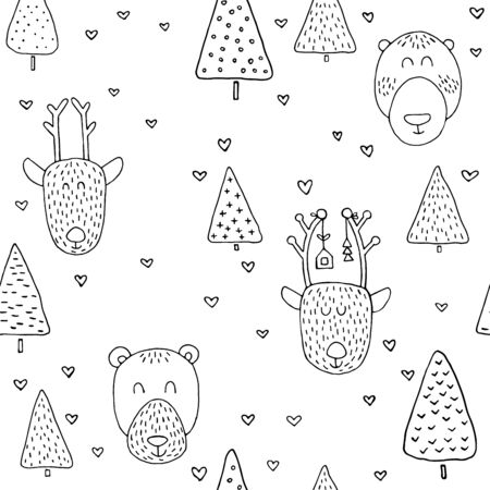 scandinavian seamless pattern of Christmas tree vector hand-drawing graphics.のイラスト素材