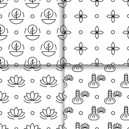 Set alternative medicine vector pattern with symbols of ayurvedic medicine and medicine herbs treatment. Patterns for packaging and wrapping paper products holistic, healthy lifestyleのイラスト素材