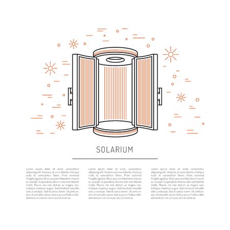 Solarium device used in tanning studios and beauty salons for artificial tanning through the irradiation of UV rays to human skin. The vertical Solarium is painted in a linear, outline style.のイラスト素材