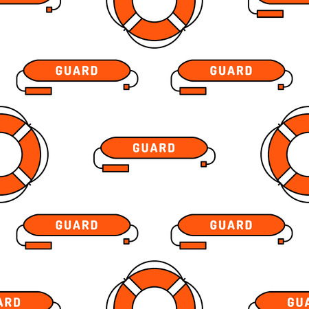 Lifeguard flat outline pattern with equipment and rescue equipment for the rescue of drowning. Water rescue pattern illustrationのイラスト素材