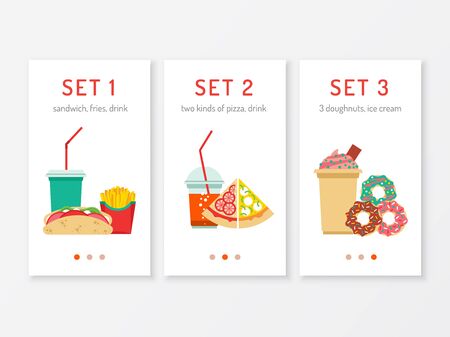 Template mobile menu with a set of fast food for lunch. Menu for mobile phoneのイラスト素材
