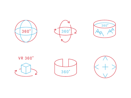 Set of icons of virtual reality equipment. Glasses and virtual reality gadgets that allow you to see the virtual space.のイラスト素材