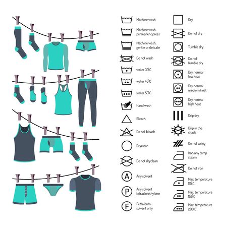 Icons set of instructions for washing clothes. Manual washing clothesのイラスト素材