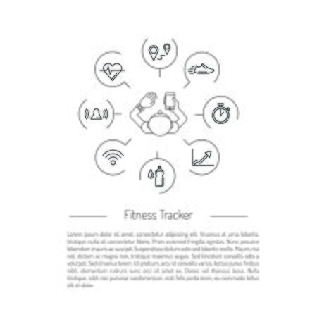 Fitness device which informs the person through synchronization with a smartphone on the body condition and physical activity and maintains statisticsのイラスト素材