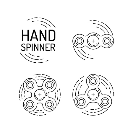 Hand spinner vector in a outline style. Several types of spinners logos, icons, flat style.のイラスト素材