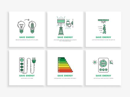 Set of vector banners save electricity isolated on white background. The problem of saving electricity.のイラスト素材