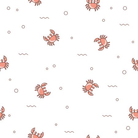Vector repeating seamless pattern with crabs on a white background. Marine pattern on the theme of summer vacationのイラスト素材