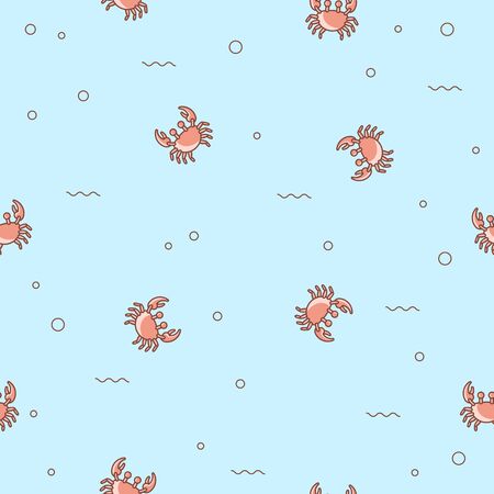 Repeating seamless pattern with crabs on a blue background. Vector marine pattern, crabsのイラスト素材