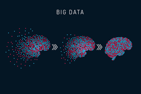 Big data Analytics information, the banner concept in the form of pieces of information emerging in the brainのイラスト素材