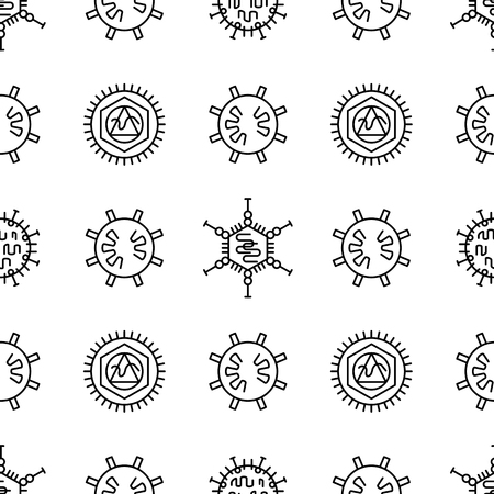Repeating seamless pattern of bacteria and viruses. Pattern in a outline styleのイラスト素材