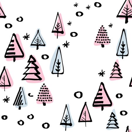 Scandinavian seamless pattern of Christmas tree vector hand-drawing graphics pattern for wrapping .のイラスト素材