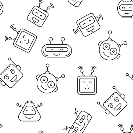Cartoon character cute Robot Pattern outline stroke pictogram Illustration on White . Face robot pattern for and wrapping paper, for printing on childrens textilesのイラスト素材