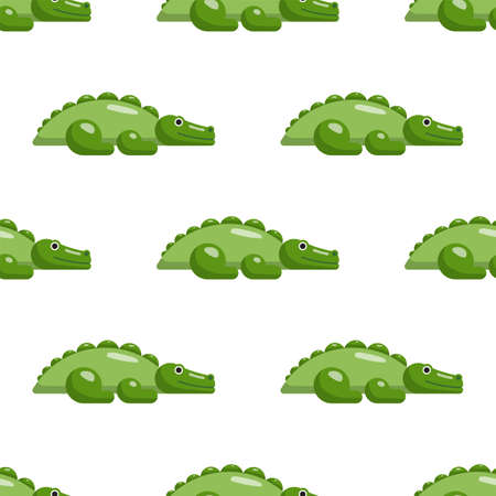 Vector illustration of seamless repeating pattern with crocodiles green. The crocodile is painted in a flat style and simple, minimalist forms, baby pattern.のイラスト素材