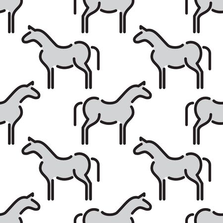 Seamless pattern with horse outline, farm animal isolated on a white background. Vector kids pattern silhouette of a horse, which can be used for printing, textiles and children clothing.のイラスト素材