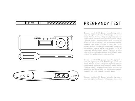 Outline illustration of a pregnancy test. Vector banner with place for posting information and text on the topic of pregnancyのイラスト素材