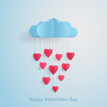 love Invitation card Valentines day balloon cloud with rain from hearts paper cutのイラスト素材