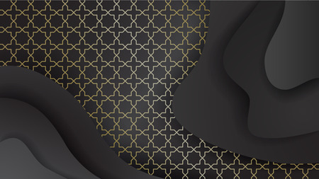 Ramadan black and gold background paper cutのイラスト素材