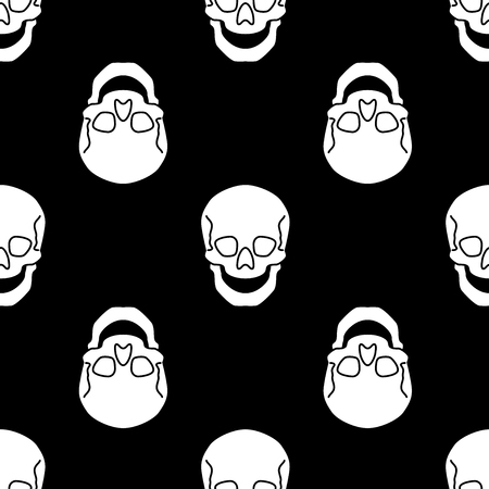 Seamless pattern flat vector skulls black and whiteのイラスト素材
