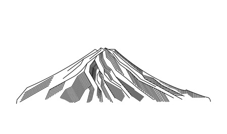 Mountain, volcano line art vector illustration. Fuji outline symbol of Japan.のイラスト素材