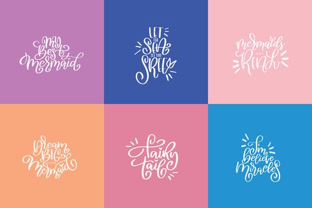 Summer mermaid lettering quote hand drawn bundleのイラスト素材