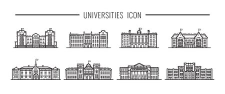 Set of buildings of universities in the vector illustration in a Line art styleのイラスト素材