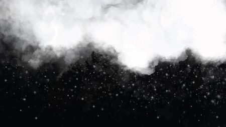 Cloudy sky with falling snowflakes winter background. Snow clouds or shrouds. Fog, snowfall. Full screen vector template abstract snowflake background. Fall of snow.のイラスト素材