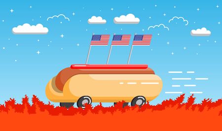 National hot dog day vector flat bannerのイラスト素材