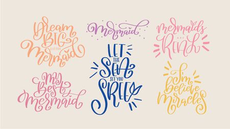 Summer mermaid lettering quote hand drawn bundleのイラスト素材