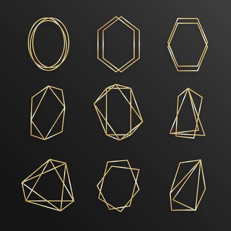 Set Gold of geometrical frame polyhedron line artのイラスト素材