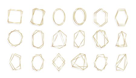 Set Gold of geometrical frame polyhedron line artのイラスト素材