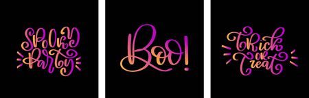 Halloween free hand Text Banner. Halloween vector party background. Halloween free hand lettering set. Spooky party, trick or treat, boo.のイラスト素材